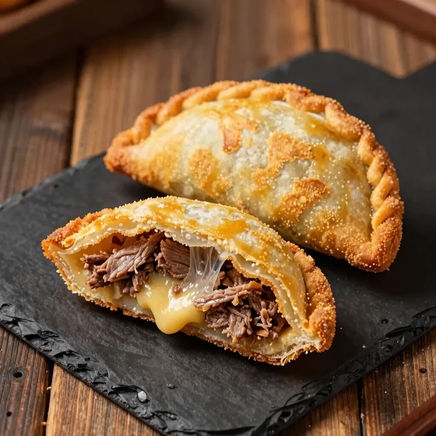 Empanada de mechada y queso fundido, masa artesanal